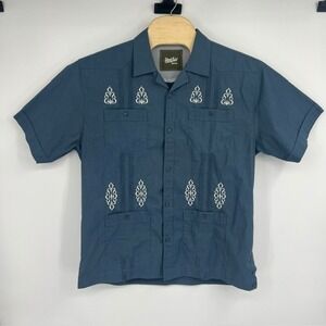 Howler Brothers Mens Hermanos Guayabera Embroidered Blue Short Sleeve Shirt‎ L
